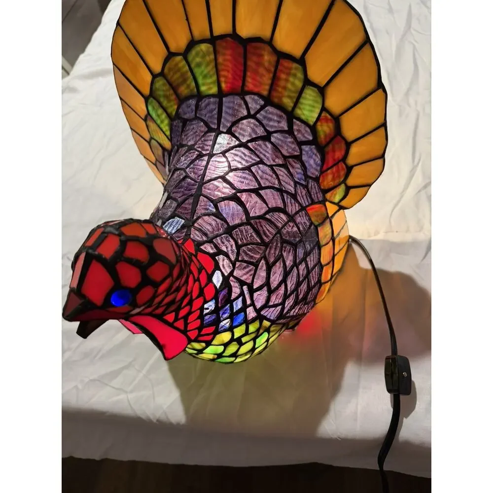 Cracker Barrel Stained Glass Turkey Lamp Tiffany Style 12” Fall Thanksgiving